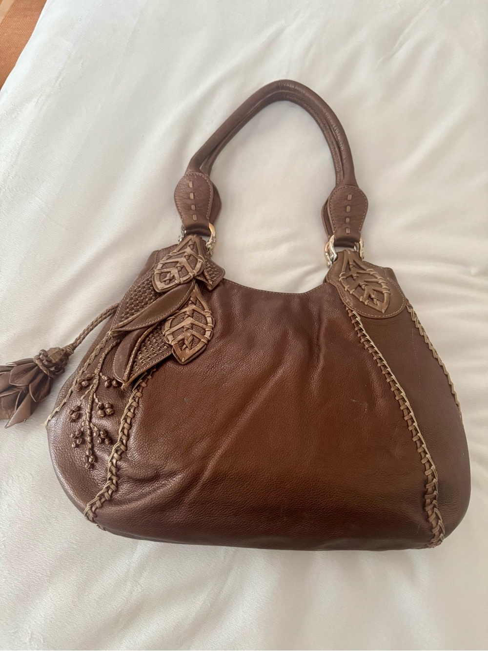 BRIGHTON MELANIA BRONZE PEARLIZED MASTERPIECE LEATHER SHOULDER
HANDBAG PURSE